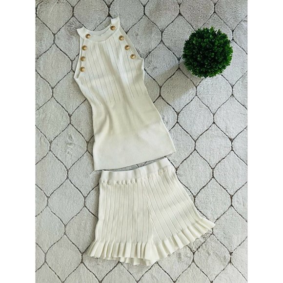 DAIMARAN Paris Women's Matching Set 2 Pieces Tank Top + Short Ruffle White S - Picture 1 of 5
